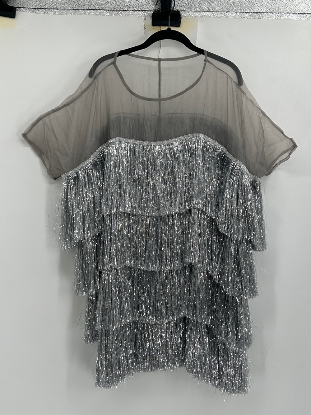 SHEIN Hauture Contrast Layered Metallic Fringe Mini Dress Size Medium NWT - Picture 2 of 5